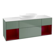 V&B Meuble sous lavabo Finion 160 cm, placage blanc mat, rangement en peuplier mat laqué, olivier mat laqué-1