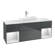V&B Meuble sous lavabo Finion 160 cm, placage blanc mat, rangements blanc mat laqué, médium bleu mat laqué-1