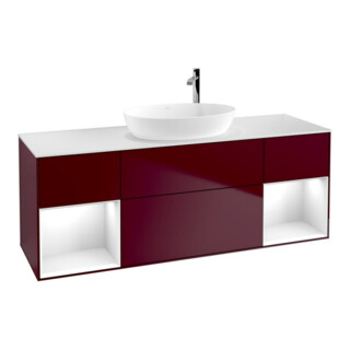 V&B Meuble sous lavabo Finion 160 cm, placage blanc mat, tiroir blanc laqué, poignée métal
