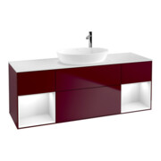 V&B Meuble sous lavabo Finion 160 cm, placage blanc mat, tiroir blanc laqué, poignée métal