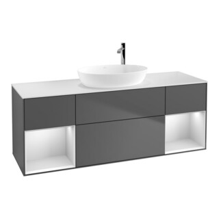 V&B Meuble sous lavabo Finion 160 cm, placage blanc mat, tiroir blanc mat, anthracite mat