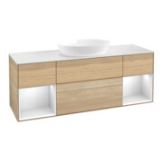 V&B Meuble sous lavabo Finion 160 cm, placage blanc mat, tiroir blanc mat, poignée métal-1