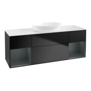 V&B Meuble sous lavabo Finion 160 cm, placage blanc mat, tiroir médian mat laqué, bleu mat laqué
