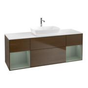 V&B Meuble sous lavabo Finion 160 cm, placage blanc, tiroir huilé, laqué, noyer veinée-1