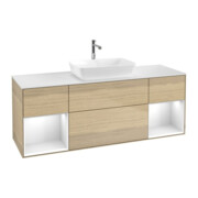 V&B Meuble sous lavabo Finion 160 cm, placage blanc, tiroirs gloss blanc, poignée ven