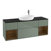 V&B Meuble sous lavabo Finion 160 cm, placage bleu mat, rangement en noyer verni, huile mat lacqué