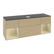 V&B Meuble sous lavabo Finion 160 cm, placage bleu, rangement simple, laqué, ouverture à pousser-3