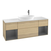 V&B Meuble sous lavabo Finion 160 cm, placage bois, anthracite mat, laqué, ouverture ven