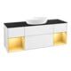 V&B Meuble sous lavabo Finion 160 cm, placage bois, face dorée mate, laque blanche brillante-1
