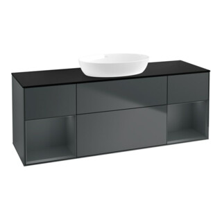 V&B Meuble sous lavabo Finion 160 cm, placage bois, face médium laqué, médium blanc laqué