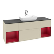V&B Meuble sous lavabo Finion 160 cm, placage bois, face Peo mate laquée, côtés gris mate laqués