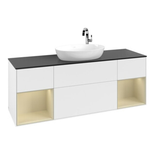V&B Meuble sous lavabo Finion 160 cm, placage bois, gris clair mat laqué, blanc mat laqué
