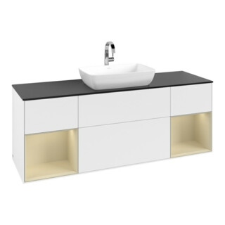 V&B Meuble sous lavabo Finion 160 cm, placage bois, gris mat laqué, blanc mat laqué