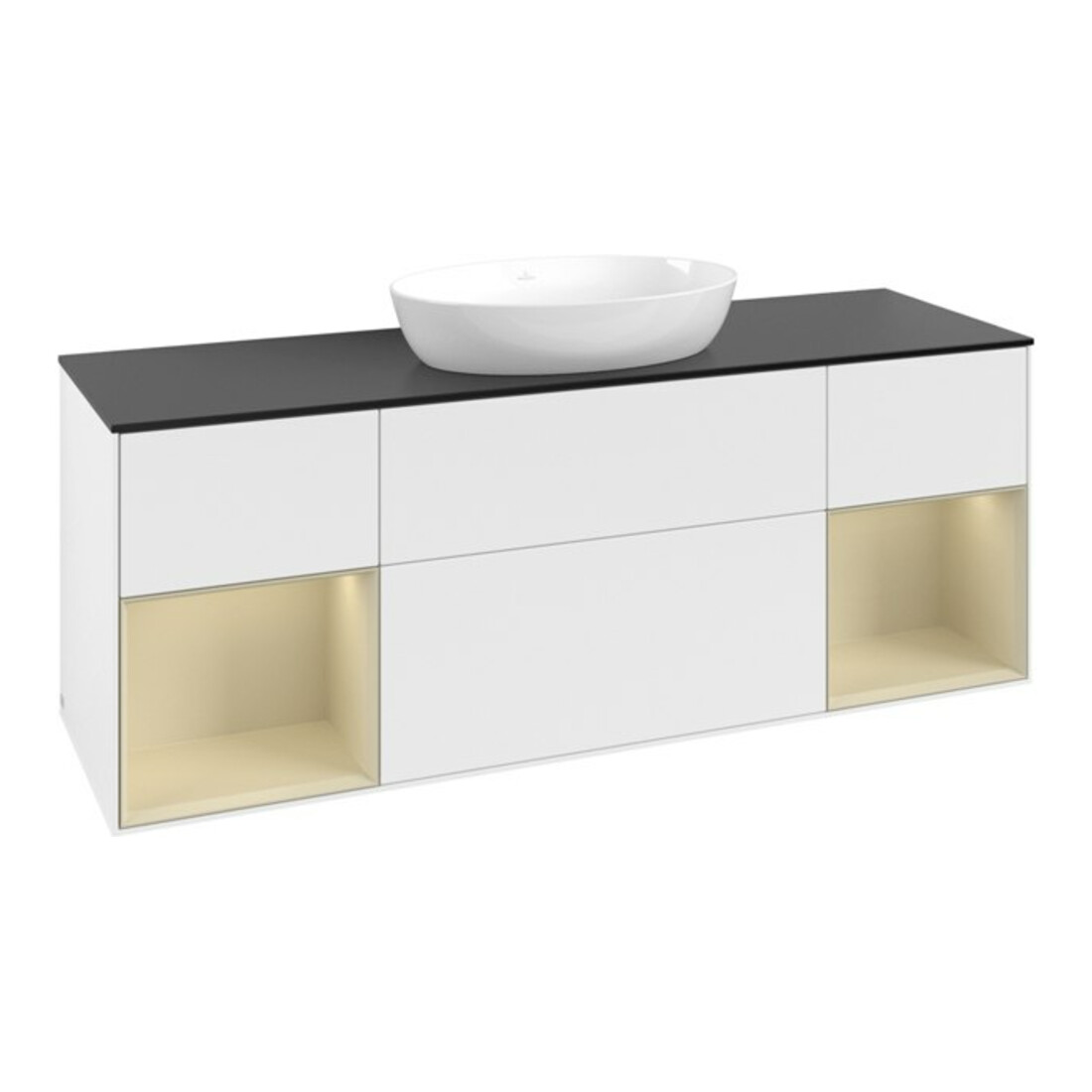 V&B Meuble sous lavabo Finion 160 cm, placage bois, gris soie mat laqué, blanc mat laqué