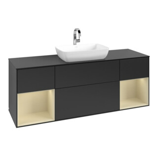 V&B Meuble sous-lavabo Finion 160 cm, placage bois, gris soie mat laqué, bleu mat laqué