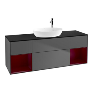 V&B Meuble sous lavabo Finion 160 cm, placage bois, laqué, anthracite mat