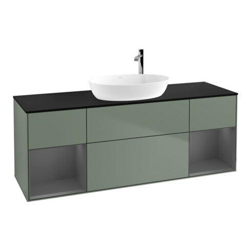 V&B Meuble sous lavabo Finion 160 cm, placage bois, laqué argent, olivier laqué