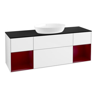 V&B Meuble sous lavabo Finion 160 cm, placage bois, laque blanc brillant