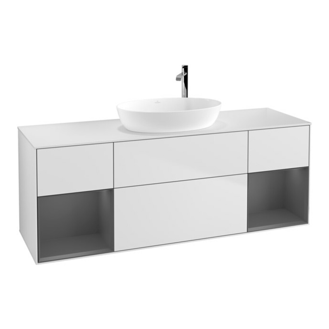 V&B Meuble sous-lavabo Finion 160 cm, placage bois, laqué blanc mat