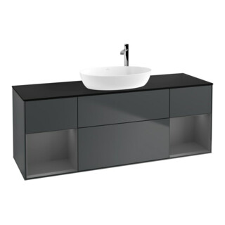 V&B Meuble sous lavabo Finion 160 cm, placage bois, laqué brillant, bleu laqué