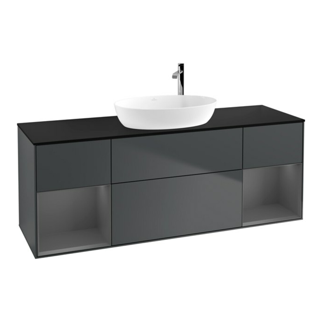 V&B Meuble sous lavabo Finion 160 cm, placage bois, laqué brillant, bleu laqué