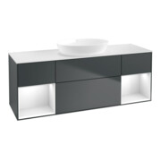 V&B Meuble sous lavabo Finion 160 cm, placage bois, laque gris clair, milieu bleu, laqué