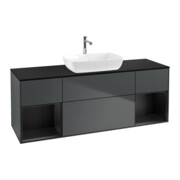 V&B Meuble sous lavabo Finion 160 cm, placage bois, laqué gris, milieu bleu laqué