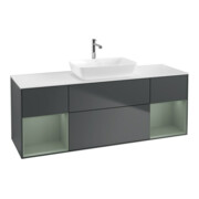 V&B Meuble sous lavabo Finion 160 cm, placage bois, laqué gris olivier, mat brillant, laqué