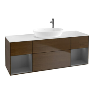 V&B Meuble sous lavabo Finion 160 cm, placage bois, laqué, noyer veneer