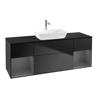 V&B Meuble sous lavabo Finion 160 cm, placage bois, laque rouge, laque bleue