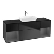 V&B Meuble sous lavabo Finion 160 cm, placage bois, laque rouge, laque bleue