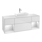 V&B Meuble sous-lavabo Finion 160 cm, placage bois m, tiroir blanc laqué m, blanc laqué m