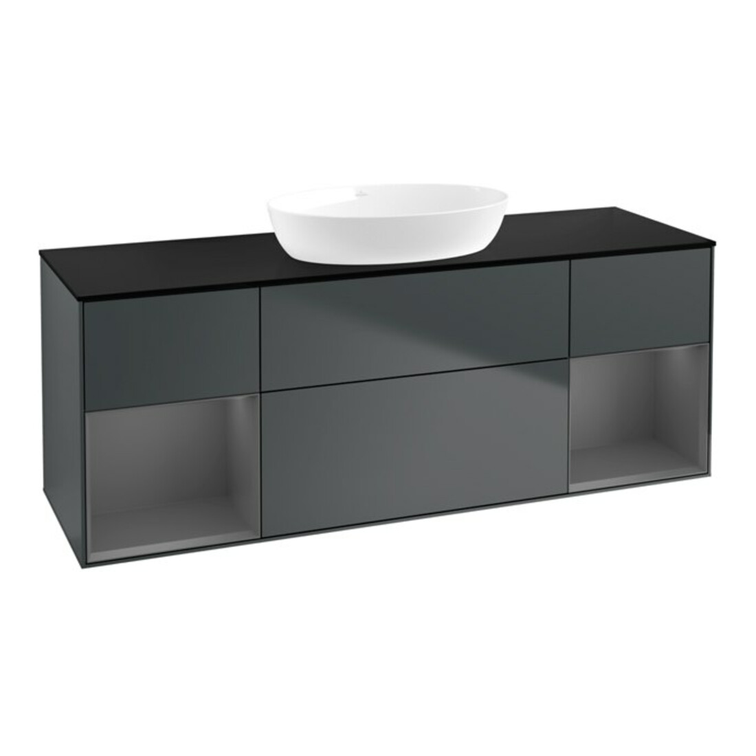 V&B Meuble sous lavabo Finion 160 cm, placage bois, rangée A, mat brillant, mat brillant