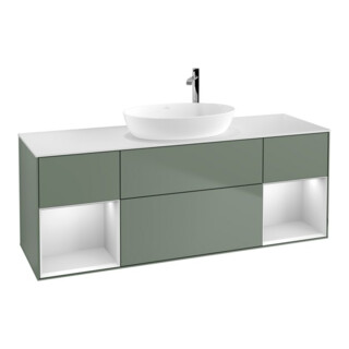 V&B Meuble sous lavabo Finion 160 cm, placage bois, rangement blanc mat, huilé mat