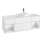 V&B Meuble sous-lavabo Finion 160 cm, placage bois, rangement blanc mat, laqué blanc brillant-1