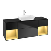 V&B Meuble sous lavabo Finion 160 cm, placage bois, rangement doré laqué, bleu laqué