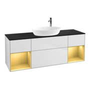V&B Meuble sous lavabo Finion 160 cm, placage bois, rangement doré mat laqué blanc mat