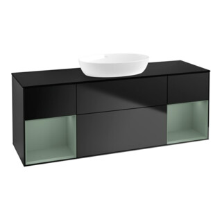 V&B Meuble sous lavabo Finion 160 cm, placage bois, rangement huile, bleu laqué