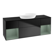 V&B Meuble sous lavabo Finion 160 cm, placage bois, rangement huile, bleu laqué