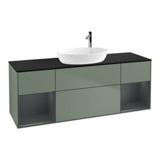 V&B Meuble sous lavabo Finion 160 cm, placage bois, rangement médium laqué, olivier laqué