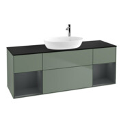 V&B Meuble sous lavabo Finion 160 cm, placage bois, rangement médium laqué, olivier laqué