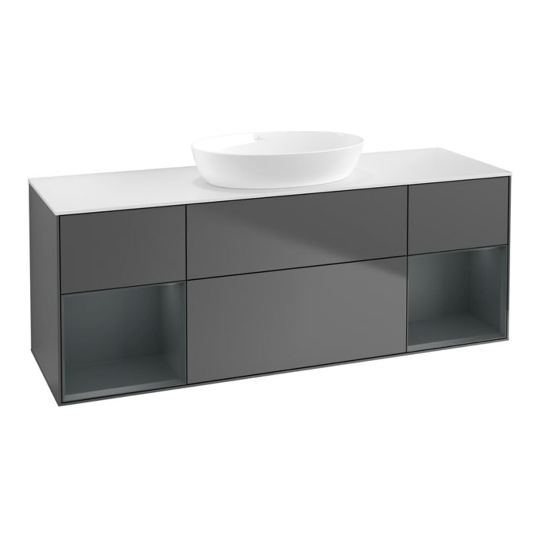 V&B Meuble sous lavabo Finion 160 cm, placage bois, rangement moyen, laqué, anthracite mat