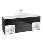 V&B Meuble sous lavabo Finion 160 cm, placage bois, tiroir blanc laqué, façade bleu laqué-1