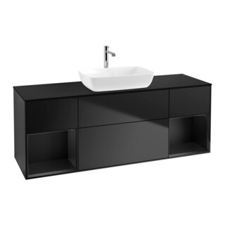 V&B Meuble sous lavabo Finion 160 cm, placage bois, tiroir bleu laqué, bleu laqué