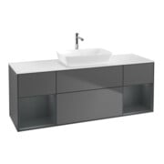V&B Meuble sous lavabo Finion 160 cm, placage bois, tiroirs avec laque, anthracite mat-1