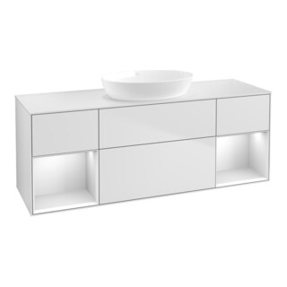 V&B Meuble sous lavabo Finion 160 cm, placage bois, tiroirs blancs laqués