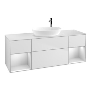 V&B Meuble sous lavabo Finion 160 cm, placage bois, tiroirs blancs laqués