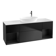 V&B Meuble sous lavabo Finion 160 cm, placage bois, tiroirs bleu mat laqué, bleu mat laqué