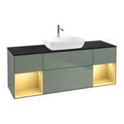 V&B Meuble sous lavabo Finion 160 cm, placage bois, tiroirs laqués, olivier laqué