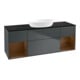V&B Meuble sous lavabo Finion 160 cm, placage bouleau, chêne naturel, façade bleu mat laqué-1